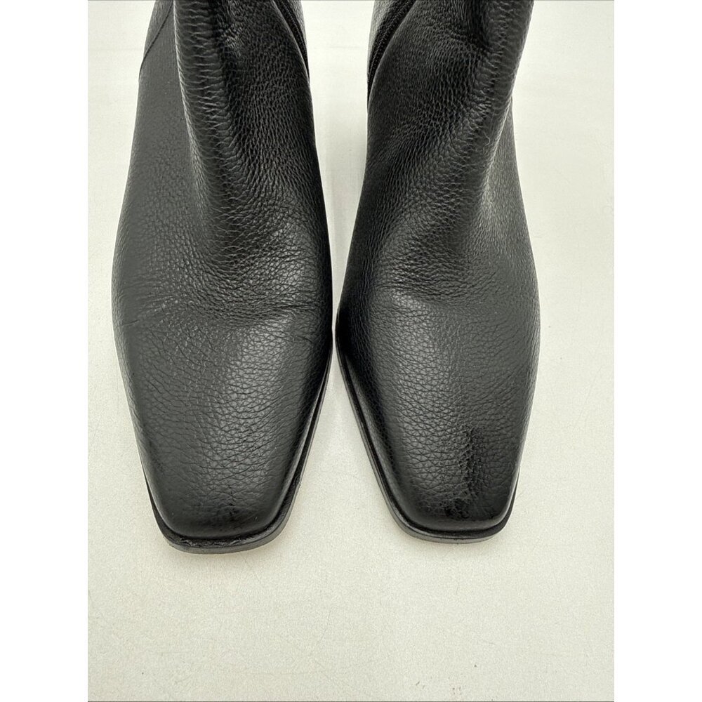 Marion Parke Black Side Zip Boots Booties Ankle 37.5 US 7 Pebbled Leather Heel - Picture 3 of 11